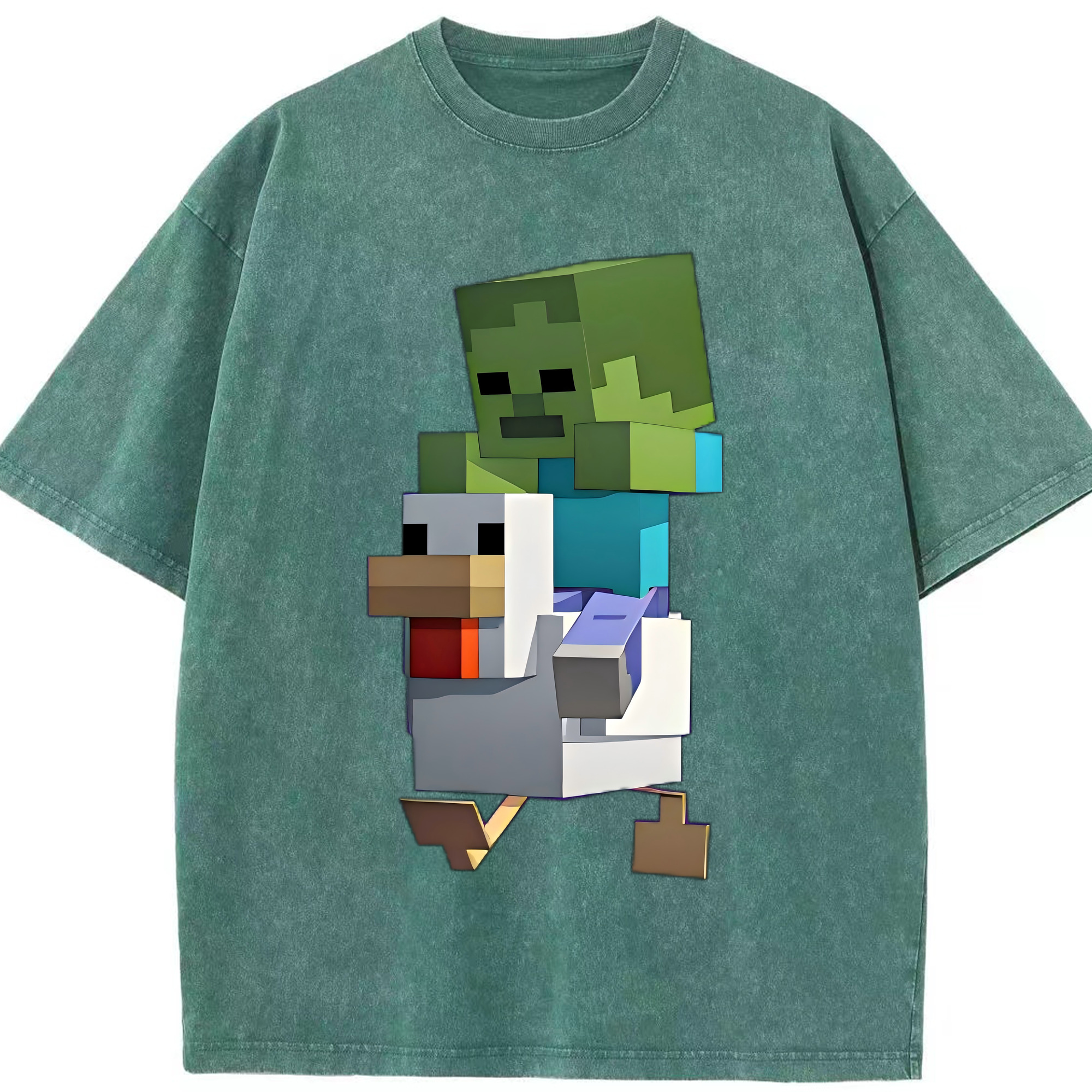 （画像用） マインクラフト ブロックの世界 Minecraft MC Block world 綿100% ヴィンテージ風 半袖Tシャツ（フロントプリント）